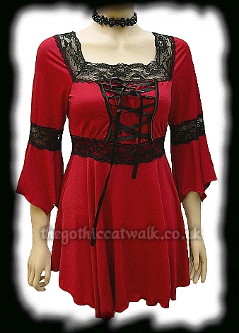 Red and Black Medieval Gothic Long Tunic Top Blouse